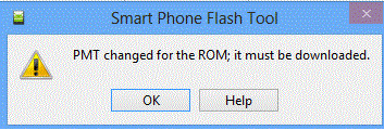 Скриншот ошибки "PMT changed for the ROM it must be downloaded "