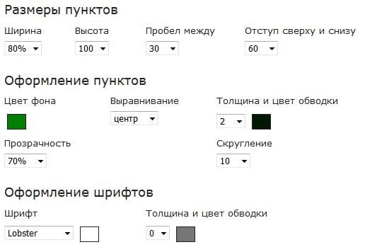 Редактирования отображения Меню