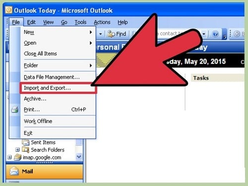 Импортируем файл в Outlook