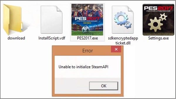 Ошибка "Unable to initialize Steam API" при запуске "PES2017"
