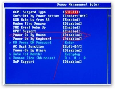 Пункт BIOS "Power on by mouse"