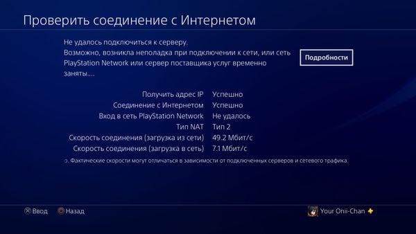 В данном случае вход в PSN не удался